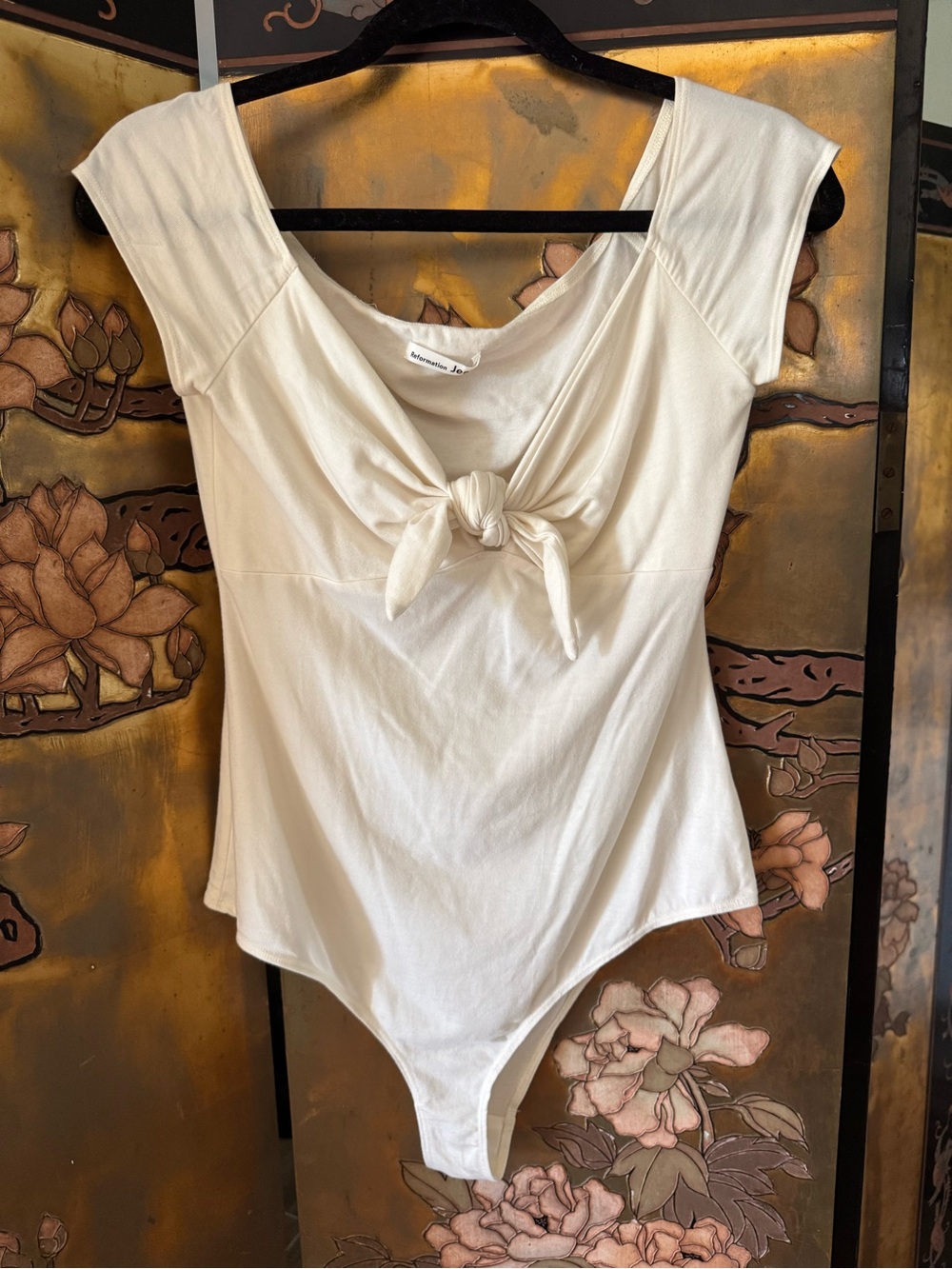 Reformation Cream Tie-Front Cap Sleeve Bodysuit